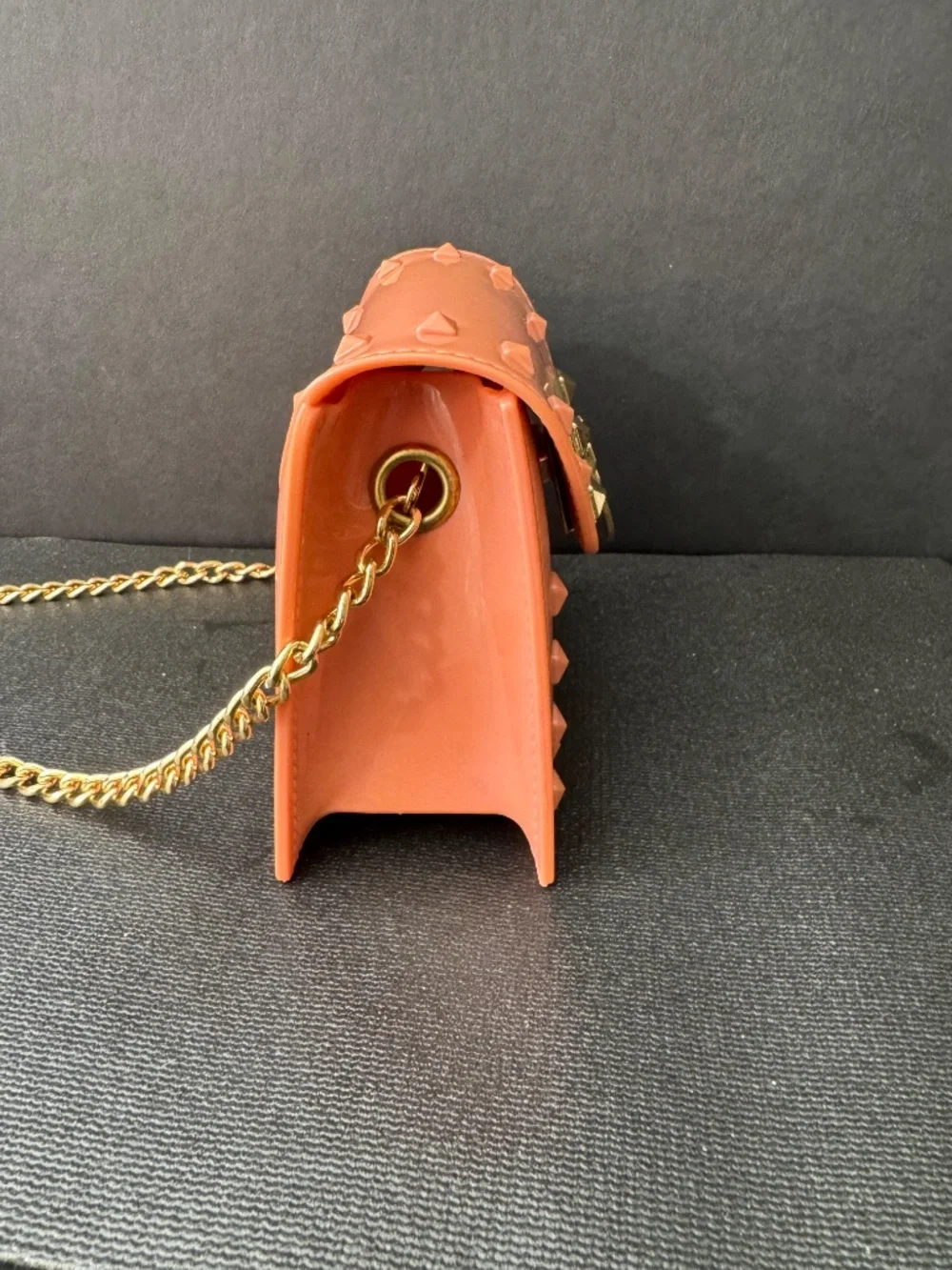 Coral Studded Mini Crossbody Bag Gold Chain Strap Small Purse Jelly